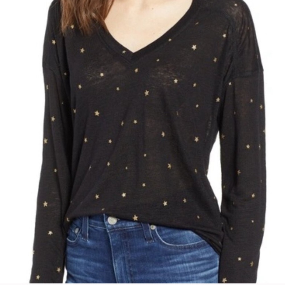 Rails Linen BlendBlack and Gold Star Long Sleeve Top